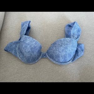 WeWoreWhat Claudia Bikini Top - Light Wash Denim